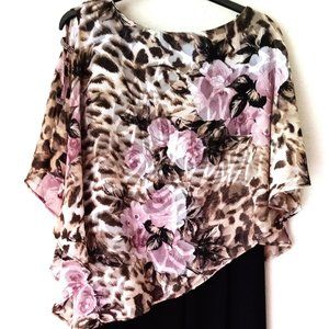 FRANK LYMAN MONTREAL DESIGNER COLLECTION BLACK DRESS WITH FLORAL OVERLAY-SIZE 10